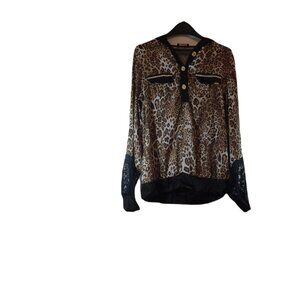 Gizia Brown and Tan Leopard Print Blouse hoodie with lace size 38